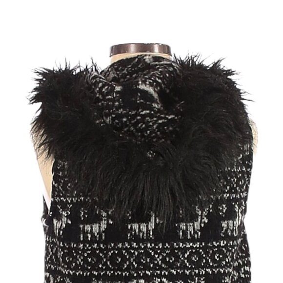 Zara Fair Isle Reindeer Wool Blend Vest M Faux Fur Hood Nordic Holiday Après Ski - Picture 4 of 11